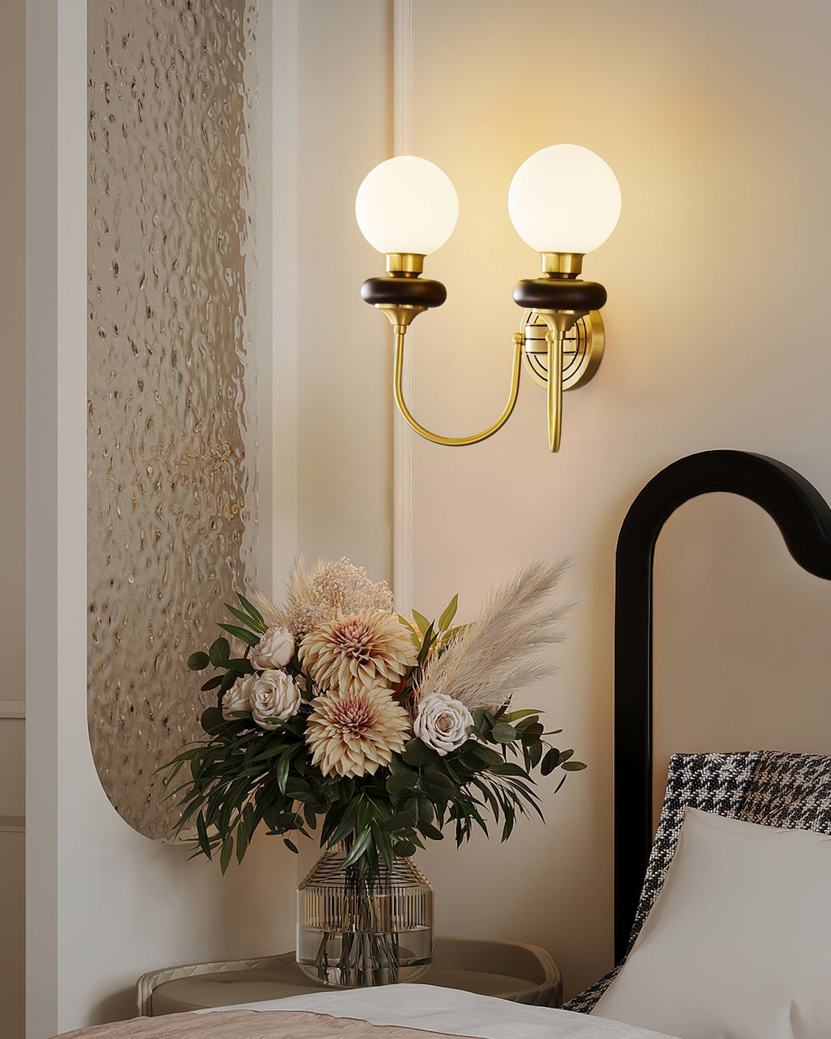Elvalora wandlamp Premium Noordse Kunst Walnoot glas