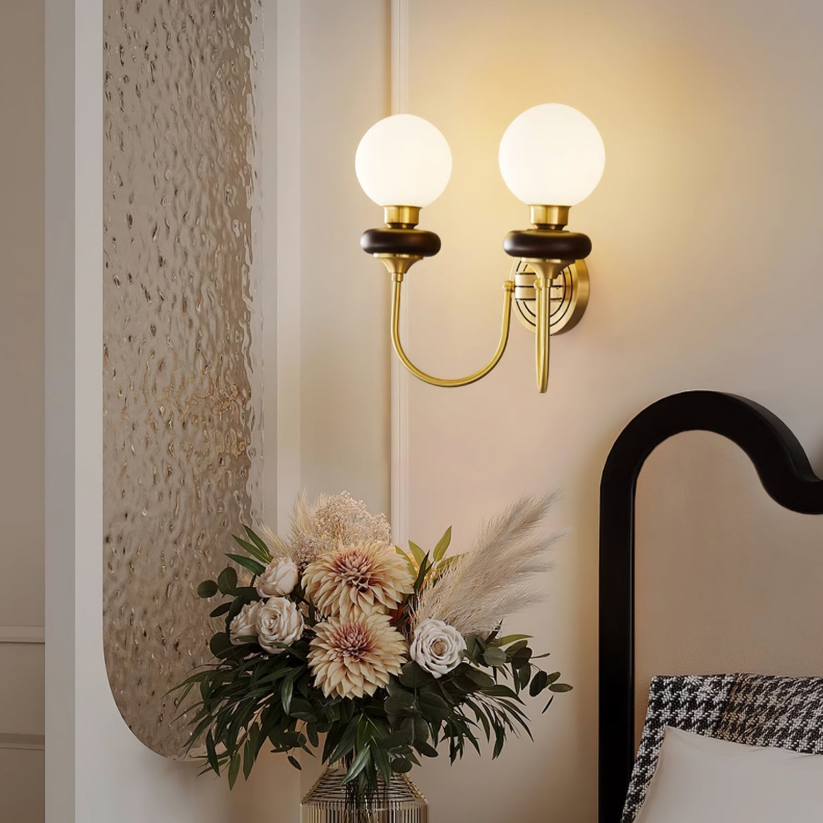 Elvalora wandlamp Premium Noordse Kunst Walnoot glas