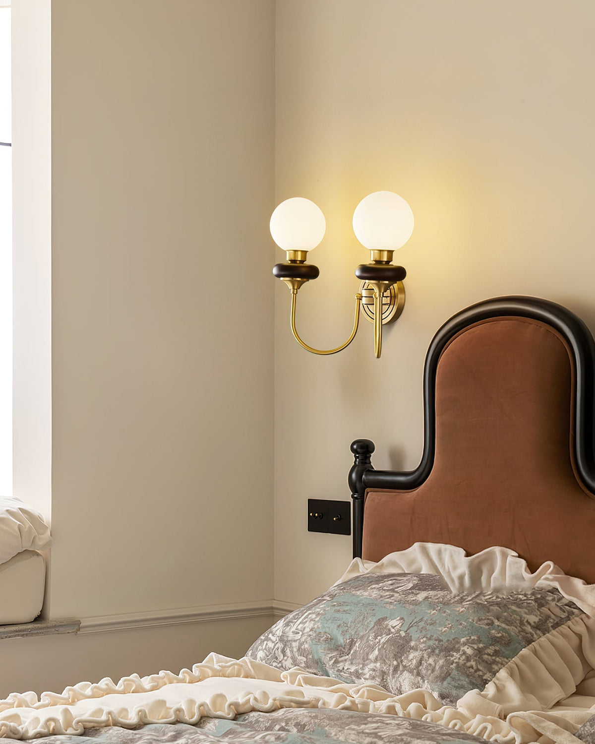 Elvalora wandlamp Premium Noordse Kunst Walnoot glas