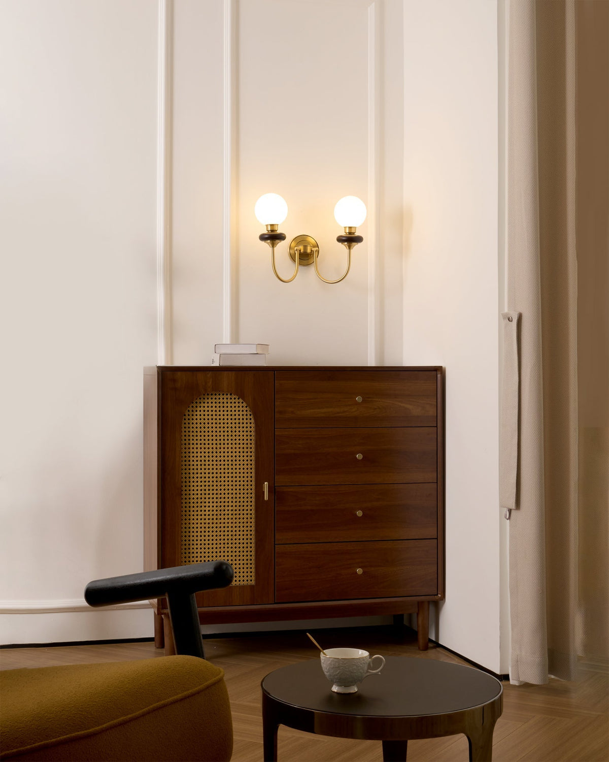 Elvalora wandlamp Premium Noordse Kunst Walnoot glas