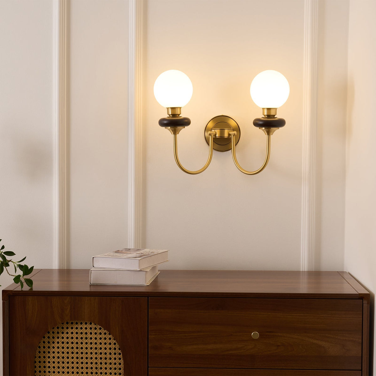 Elvalora wandlamp Premium Noordse Kunst Walnoot glas