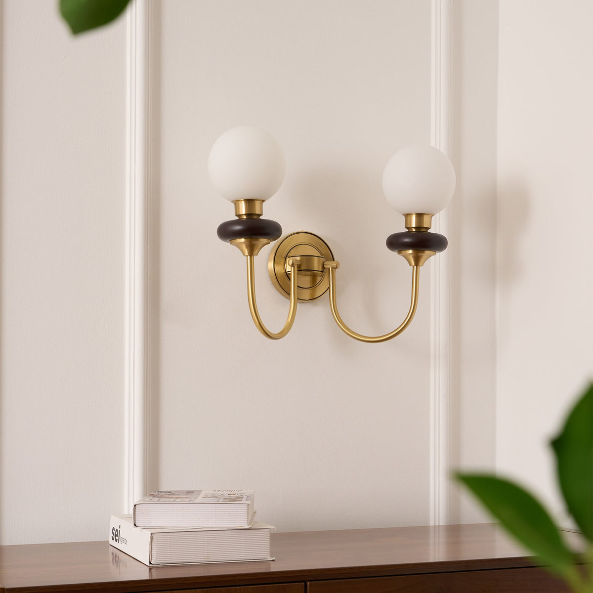 Elvalora wandlamp Premium Noordse Kunst Walnoot glas