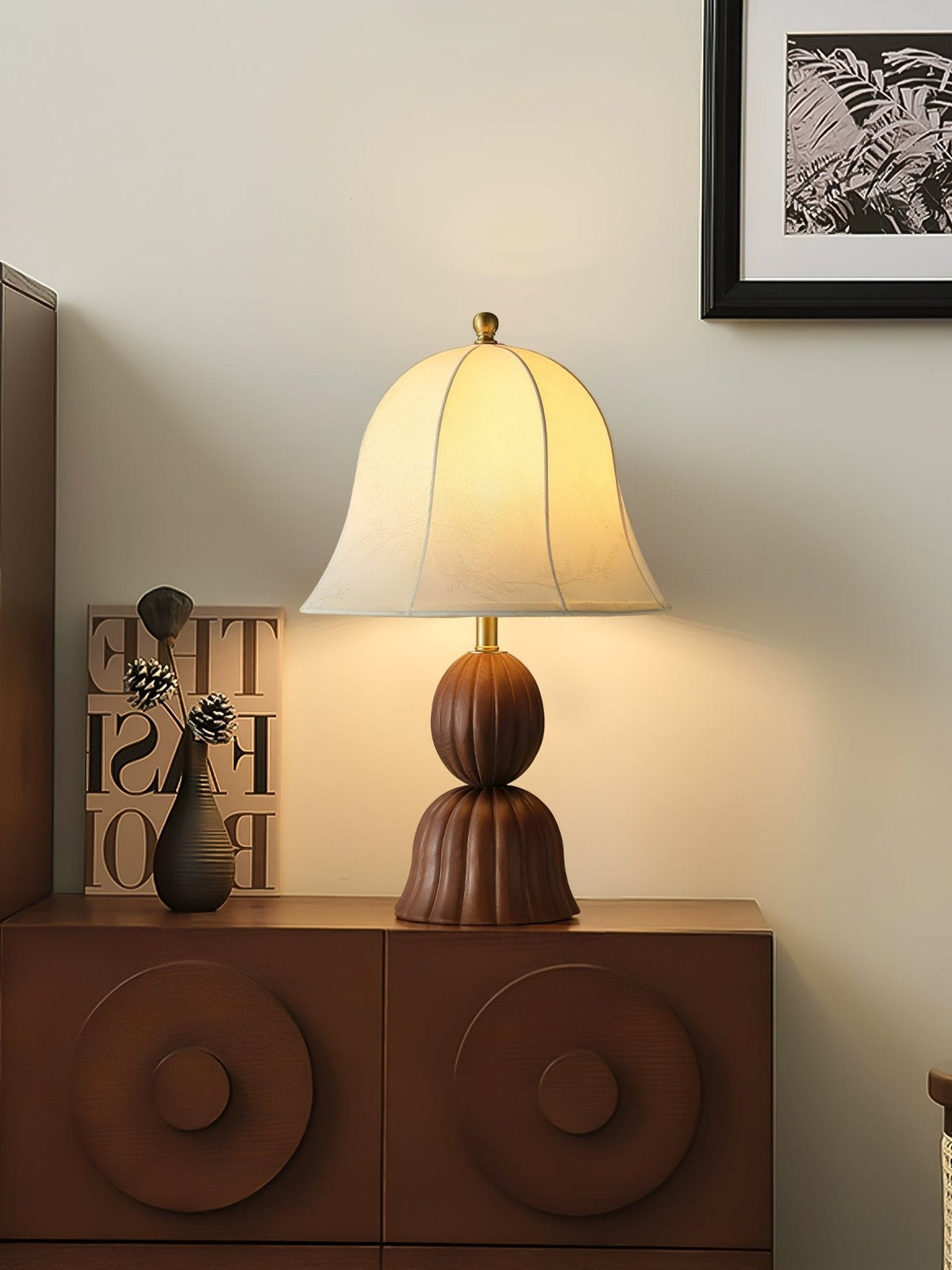 Aldiia Vintage tafellamp van stof en hout