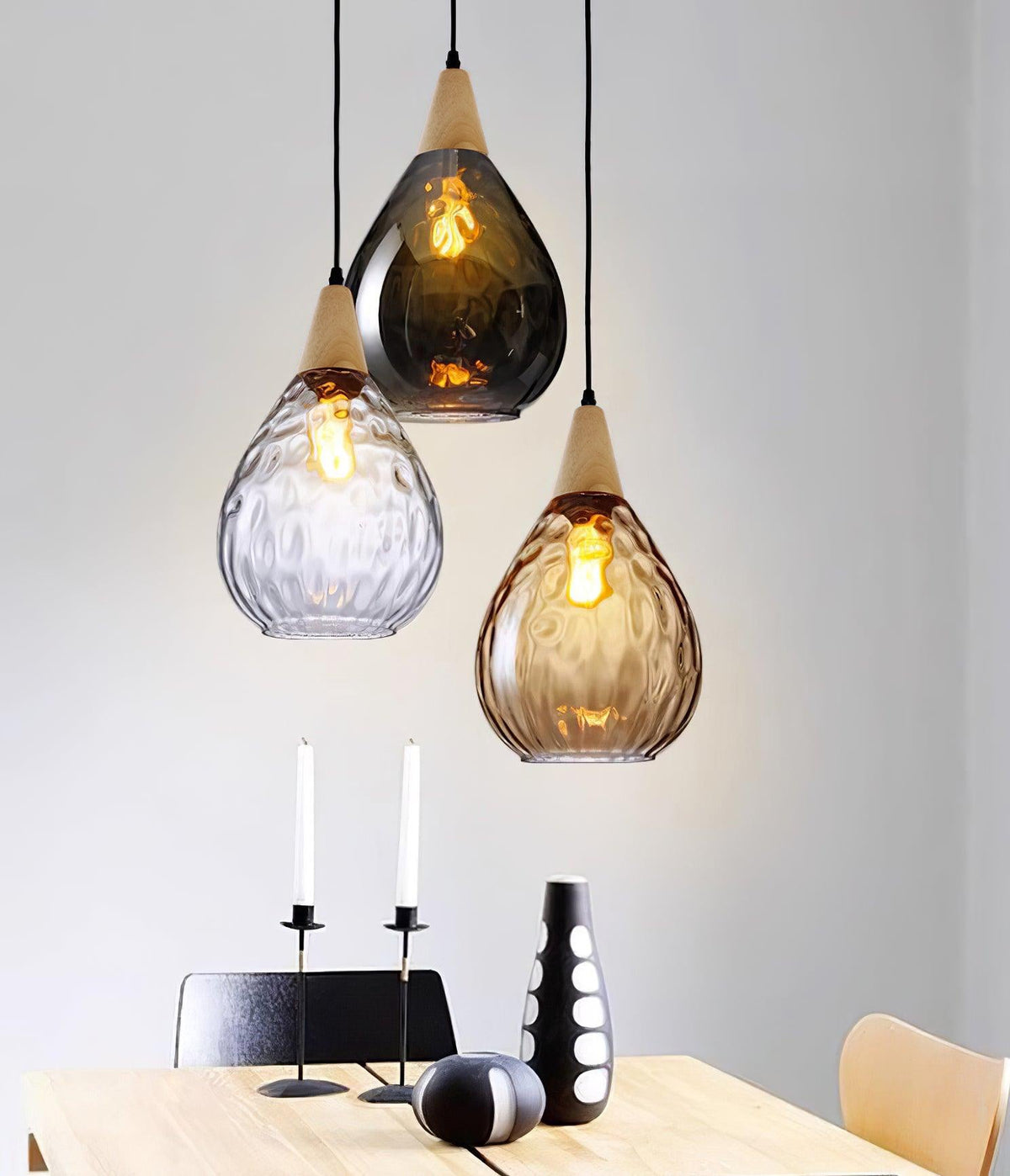 Rinisena hanglamp helder glas hout Noordse modern