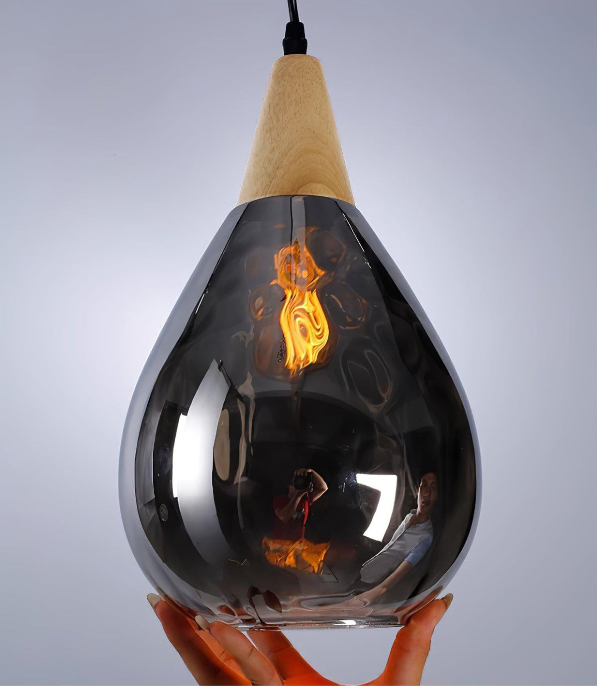 Rinisena hanglamp helder glas hout Noordse modern