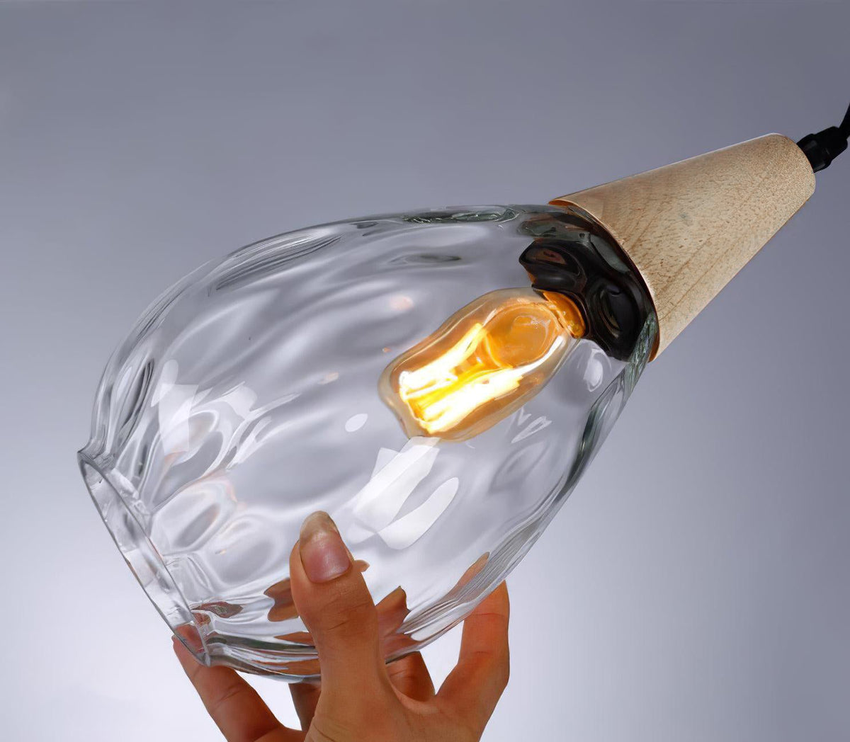 Rinisena hanglamp helder glas hout Noordse modern