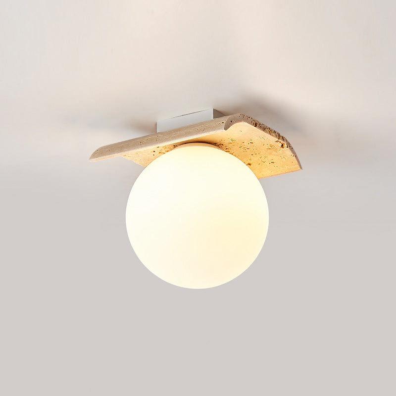Serenaya bollen travertin glas plafondlamp