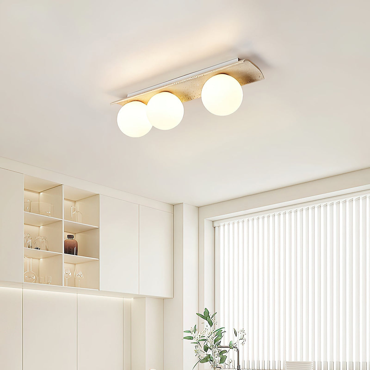 Serenaya bollen travertin glas plafondlamp