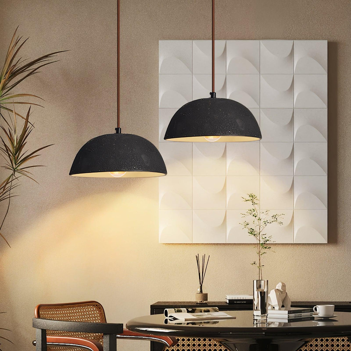 Vintage Houten hanglamp met koepel-ontwerp