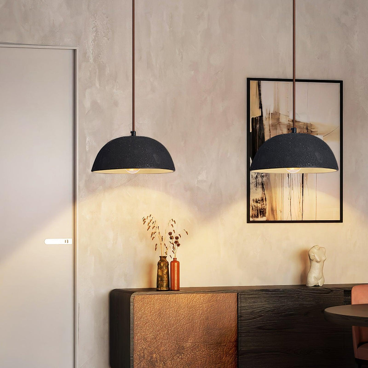 Vintage Houten hanglamp met koepel-ontwerp