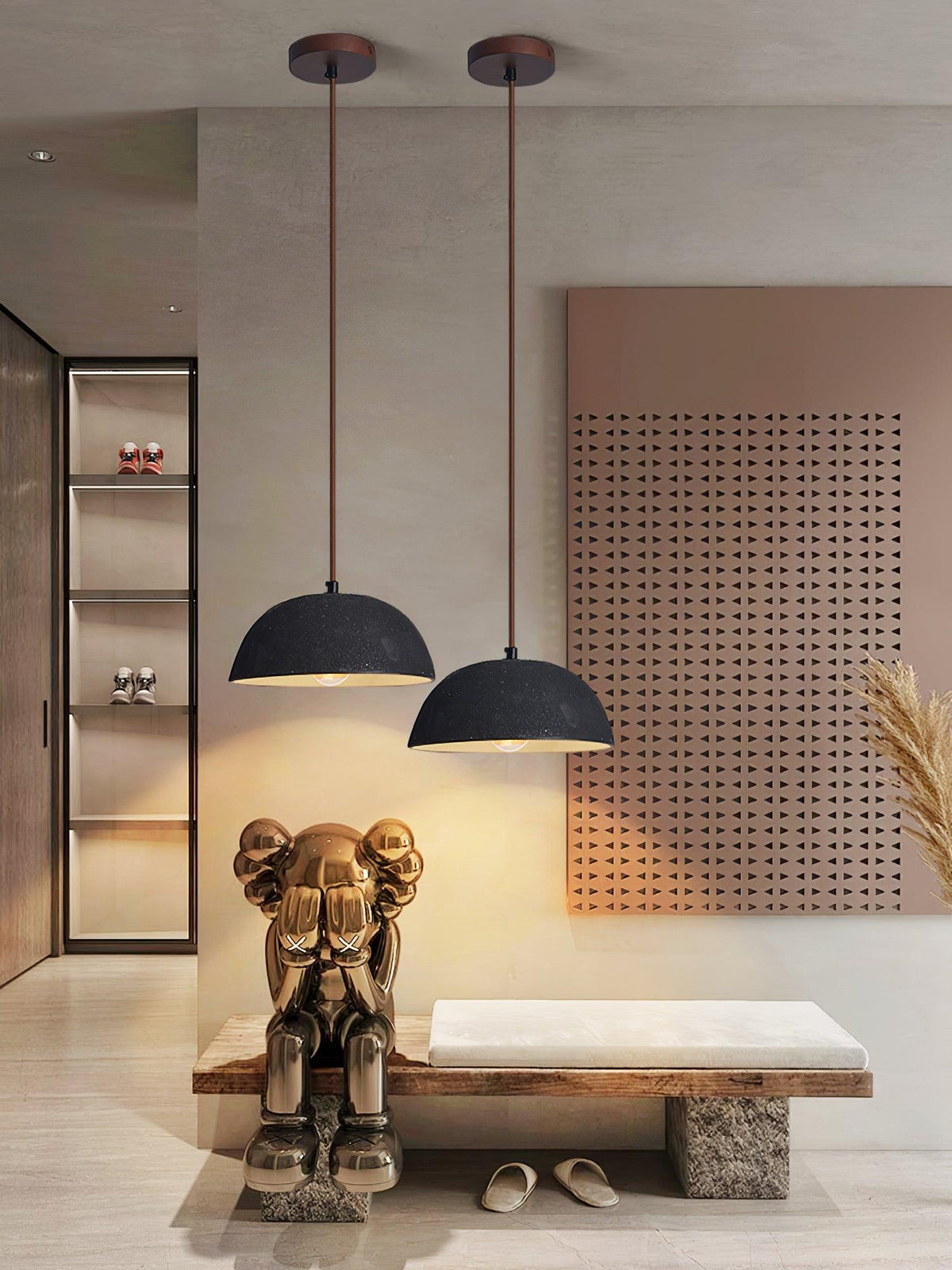 Vintage Houten hanglamp met koepel-ontwerp