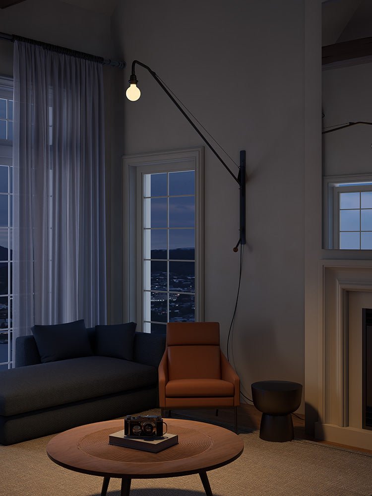 Zwarte wandlamp met lange arm