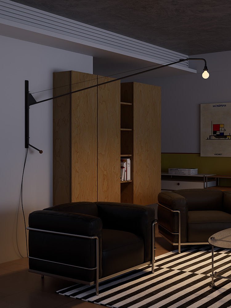 Zwarte wandlamp met lange arm