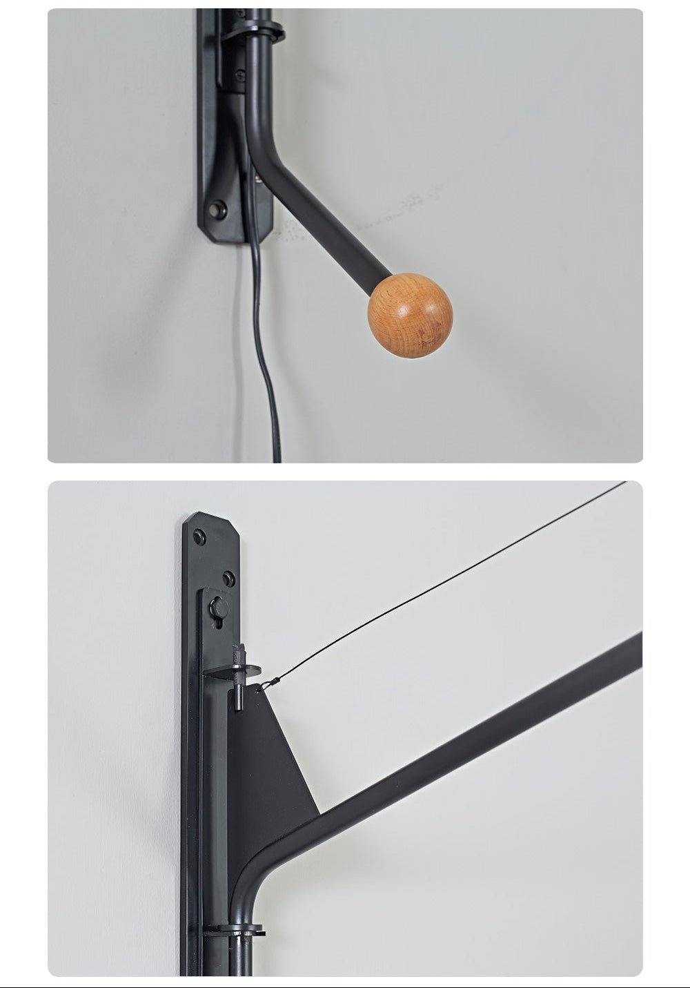 Zwarte wandlamp met lange arm