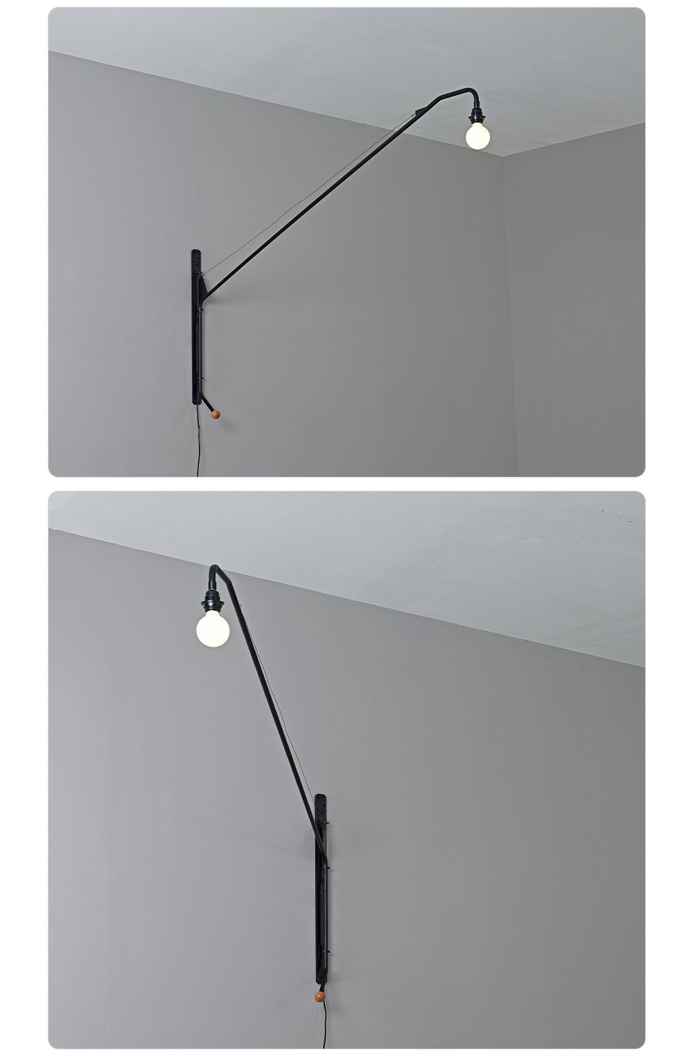 Zwarte wandlamp met lange arm
