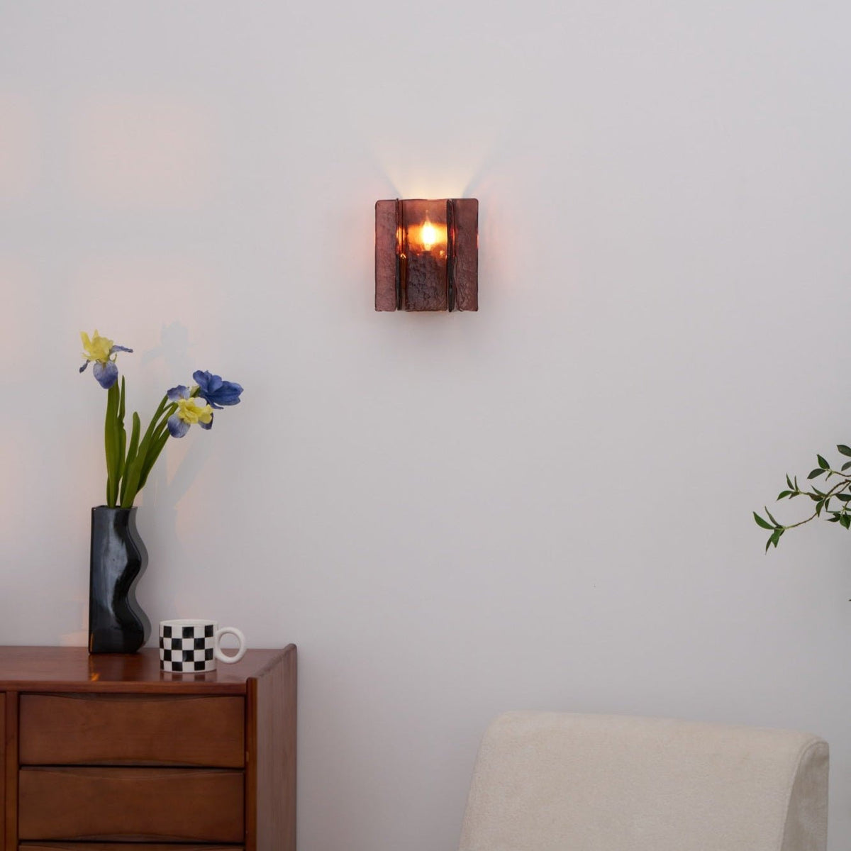 Erove wandlamp met glas Kunstwerk