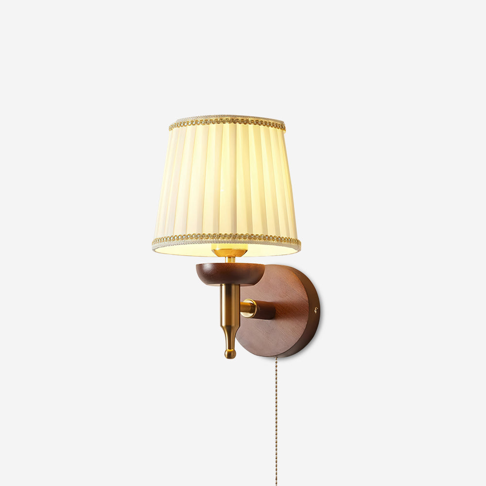 Blixen wandlamp Stoffen Kap Klassiek Goud Walnoot Slaapkamer