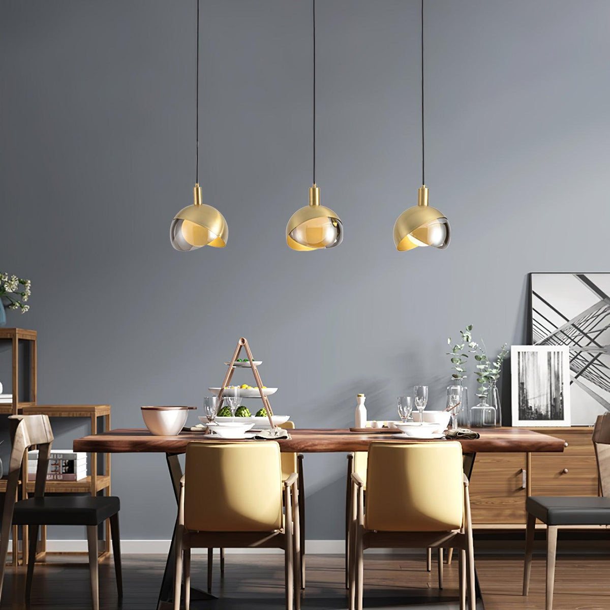 Noveny hanglamp messing glas halfronde bol mid-century