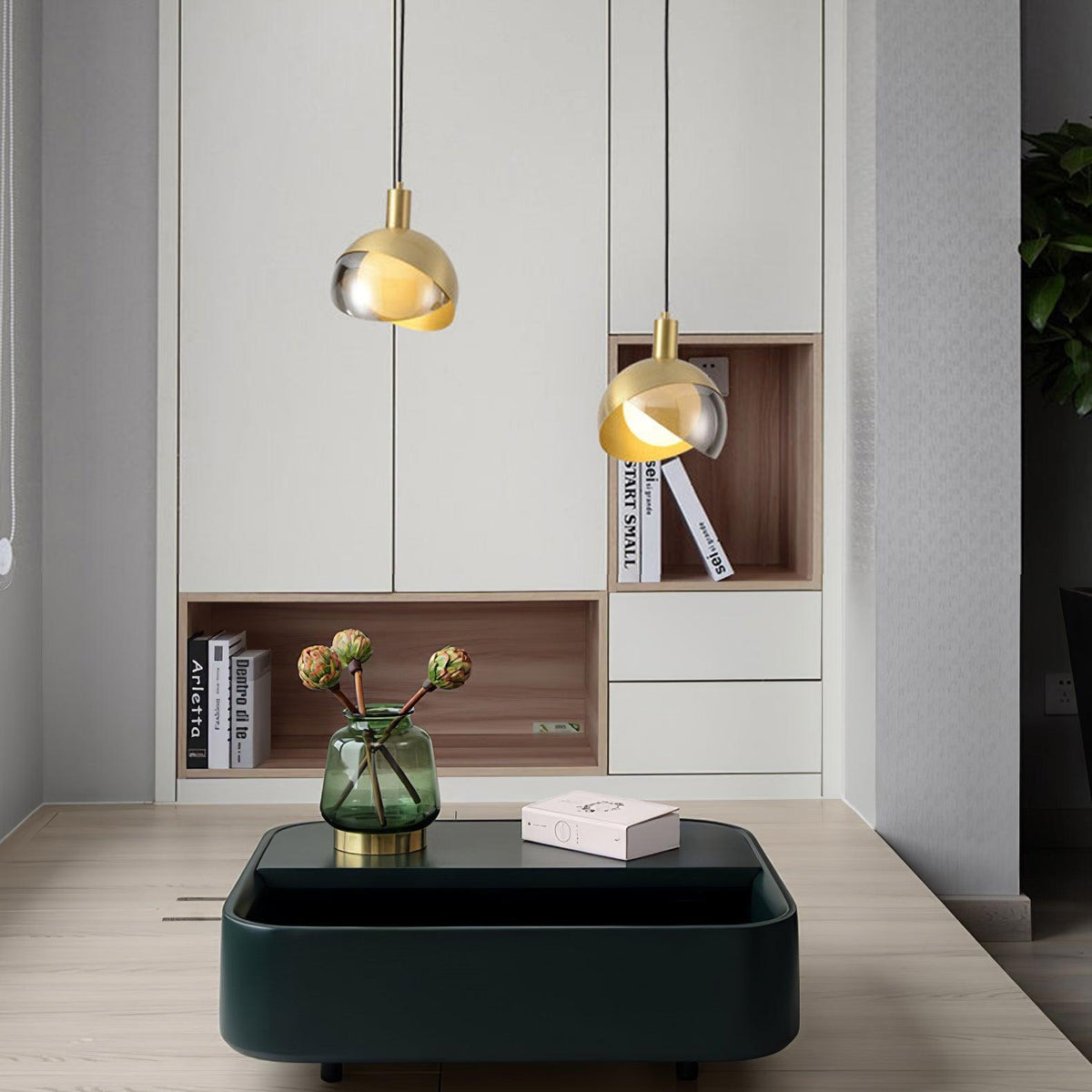 Noveny hanglamp messing glas halfronde bol mid-century