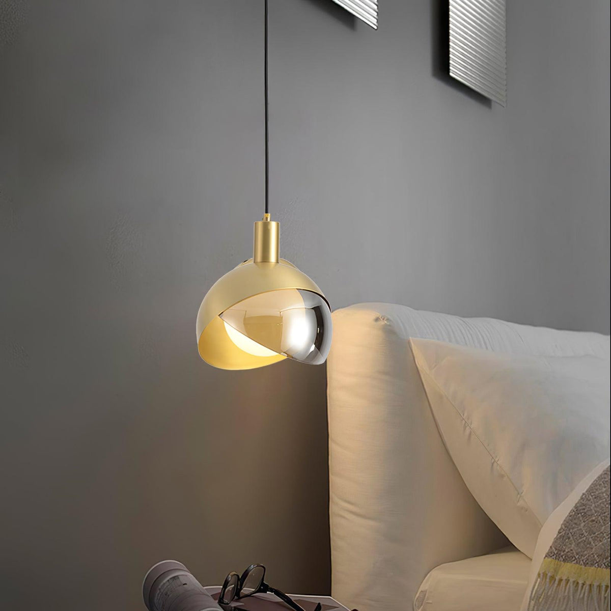 Noveny hanglamp messing glas halfronde bol mid-century