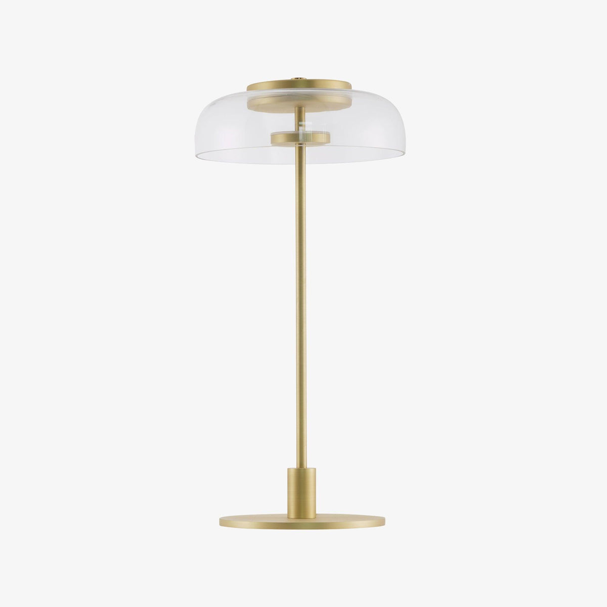 Rinelette tafellamp heldere glazen kap houten voet