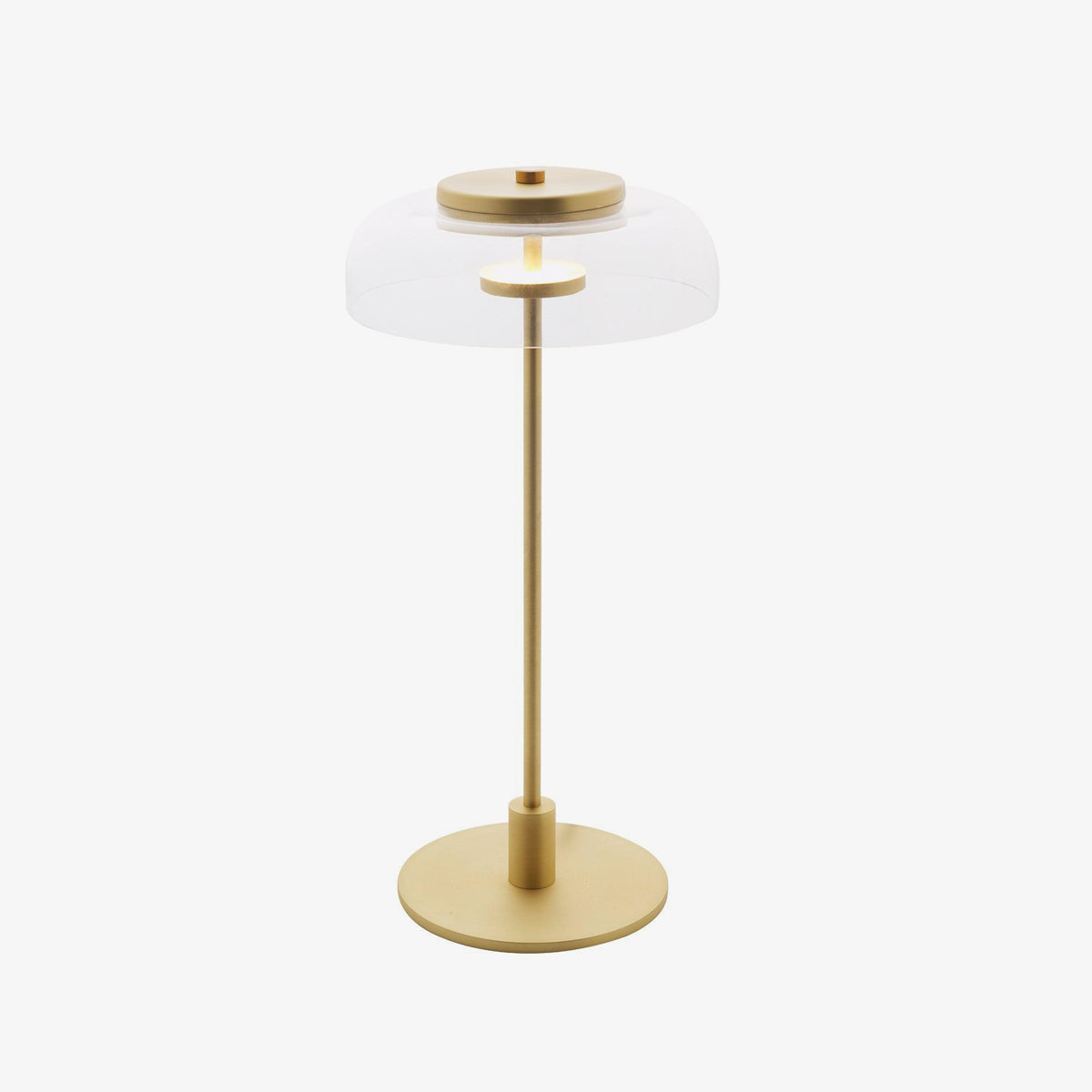 Rinelette tafellamp heldere glazen kap houten voet