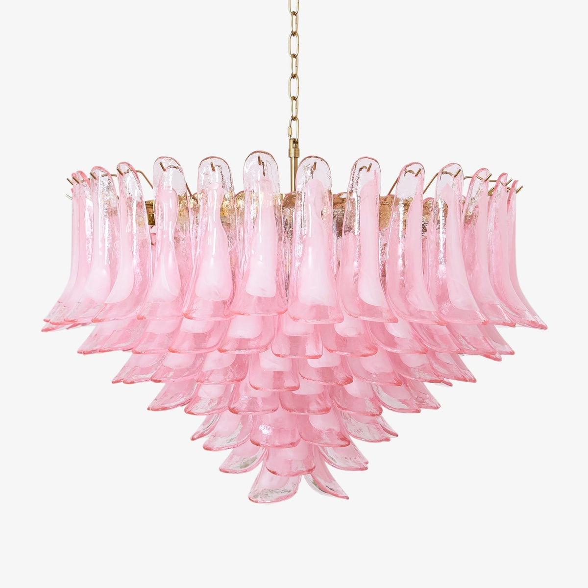 Celaella kroonluchter met roze Murano-glasbloemblaadjes in goudkleurige afwerking met bloemblaadjes