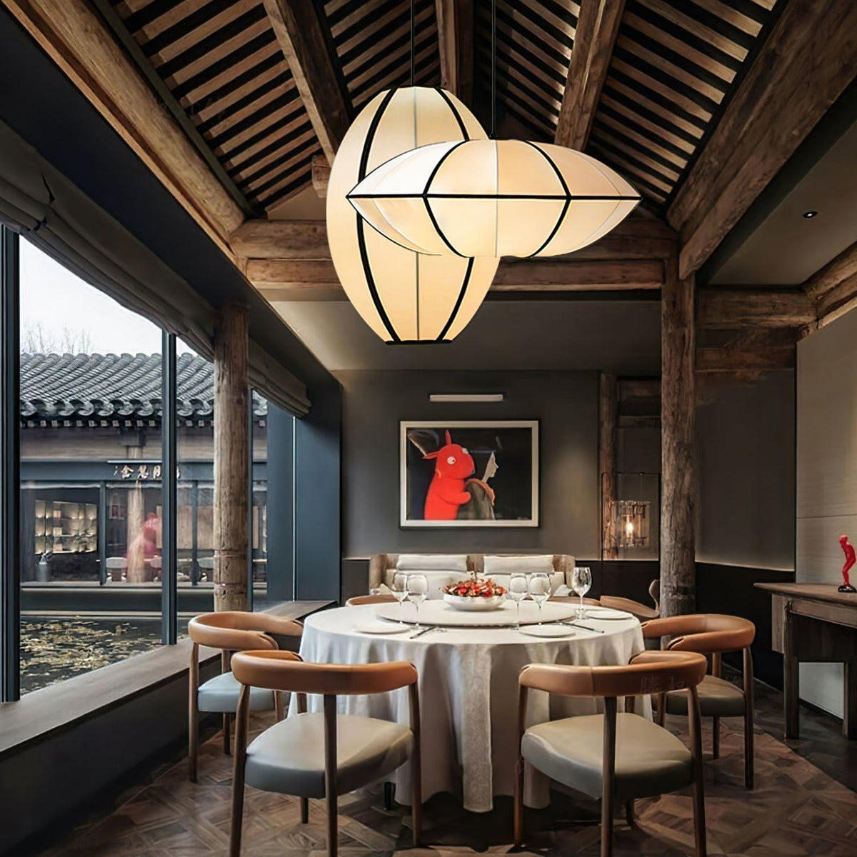 Inez hanglamp van stof met futuristisch ontwerp
