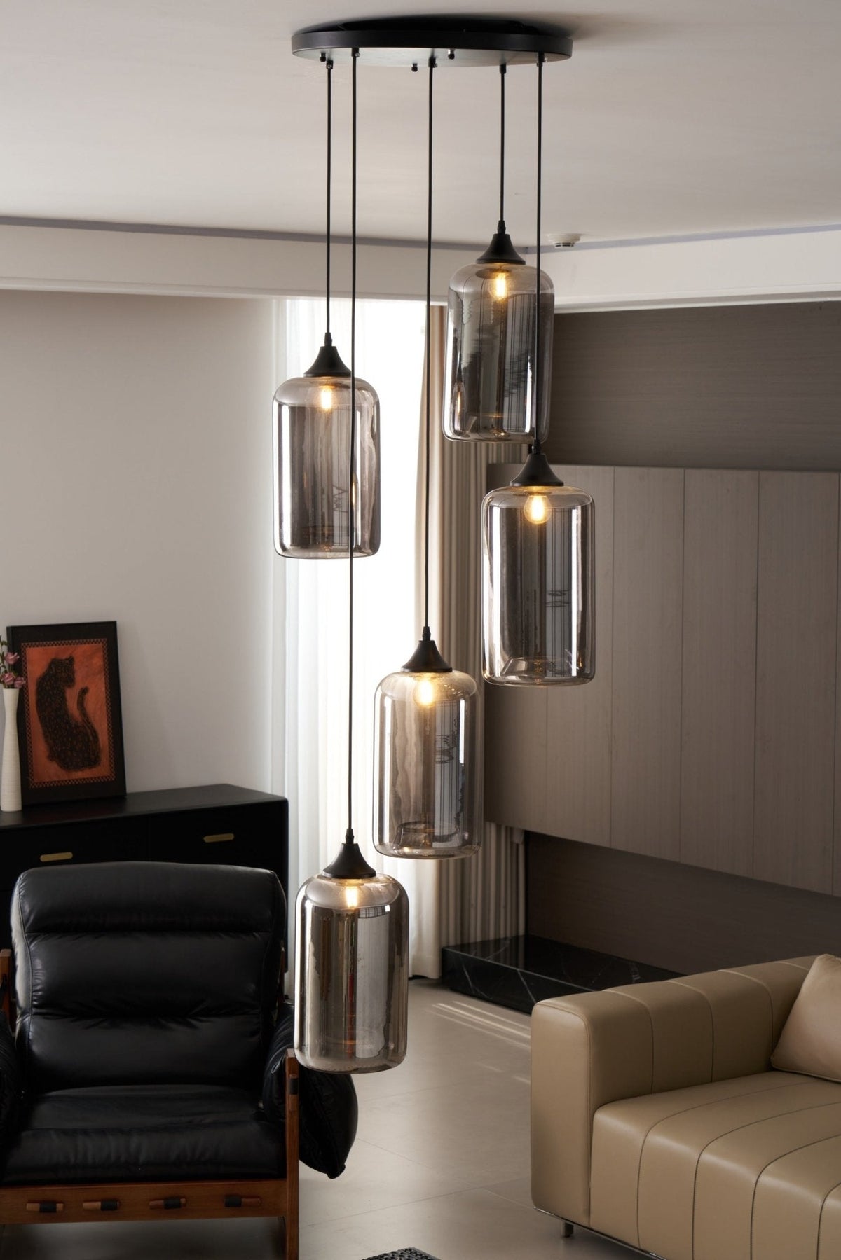 Tevely hanglamp met industriële stijl en glazen kap