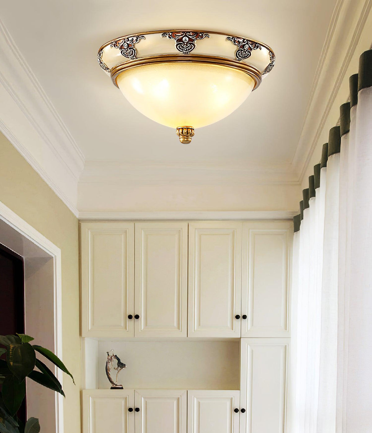 Eiriveon plafondlamp met matglas en antiek beige frame