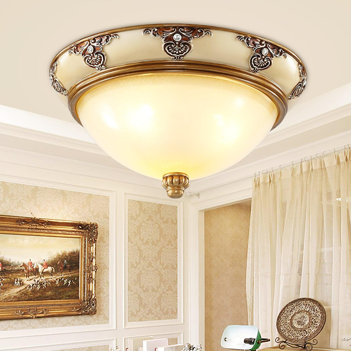 Eiriveon plafondlamp met matglas en antiek beige frame