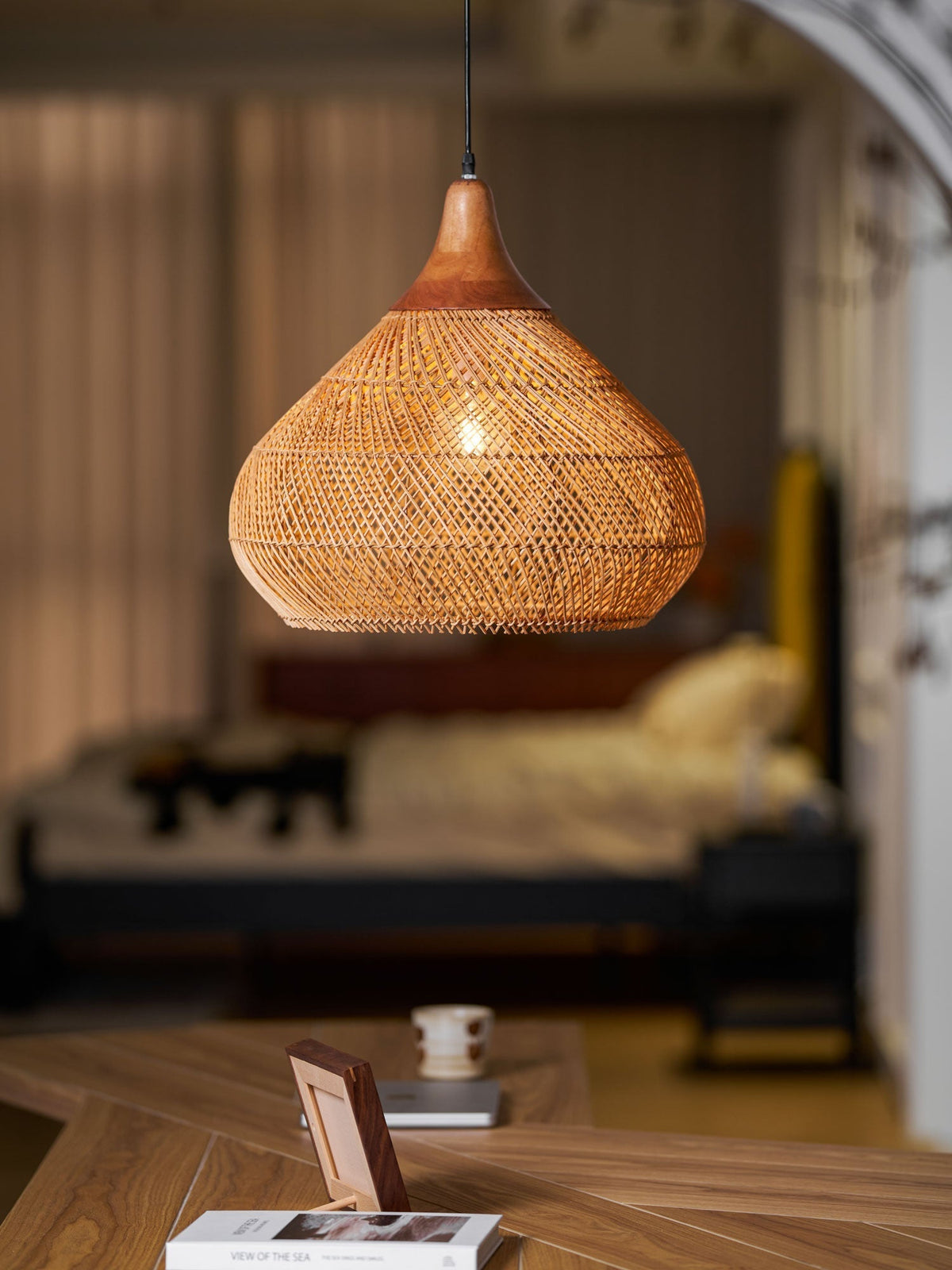 Solavn hanglamp van rotan en hout
