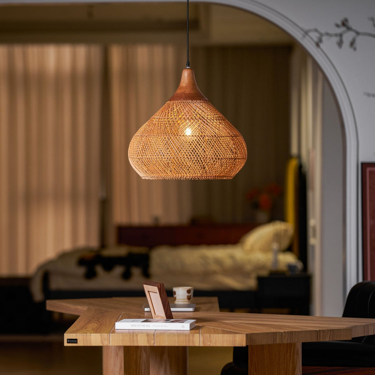 Solavn hanglamp van rotan en hout