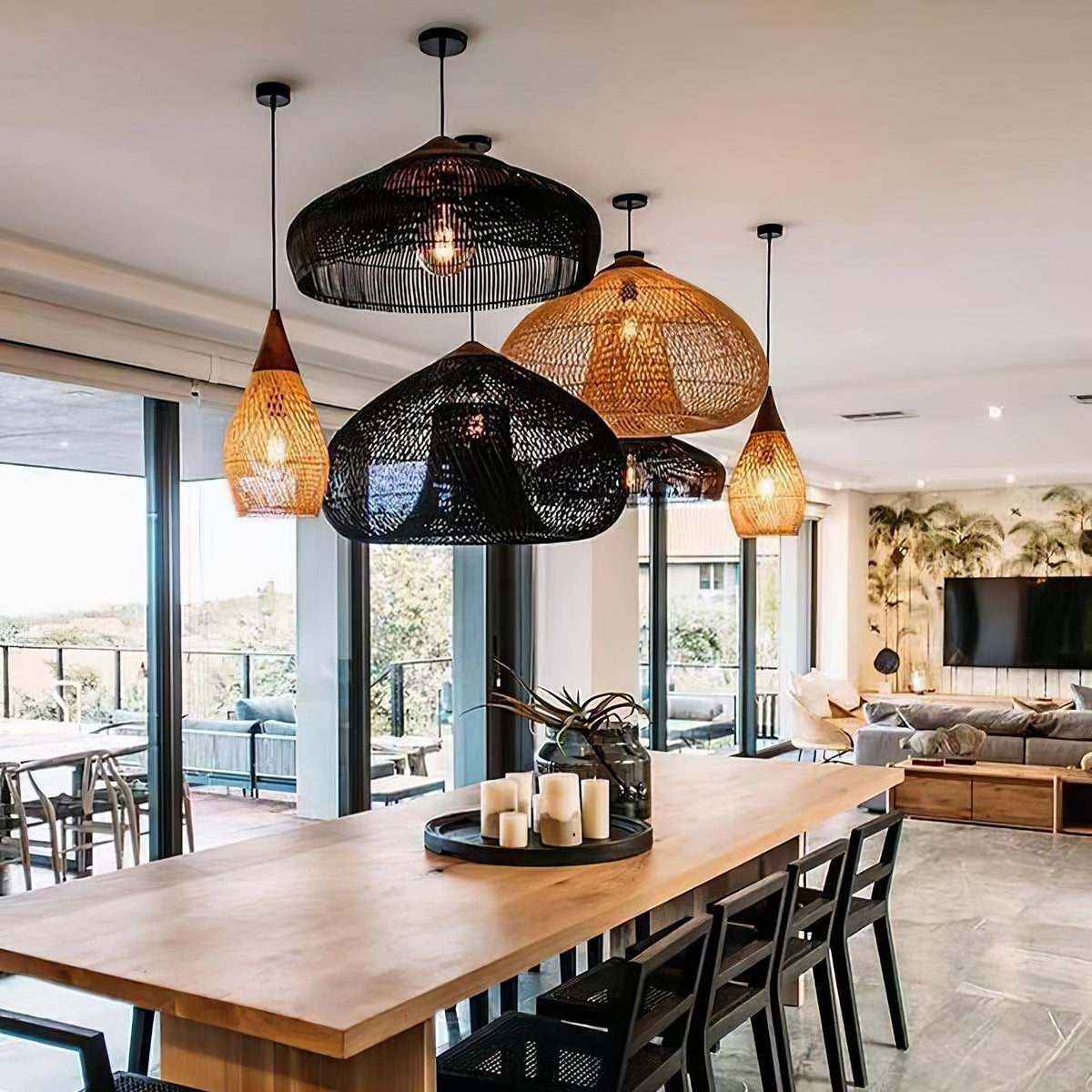 Solavn hanglamp van rotan en hout