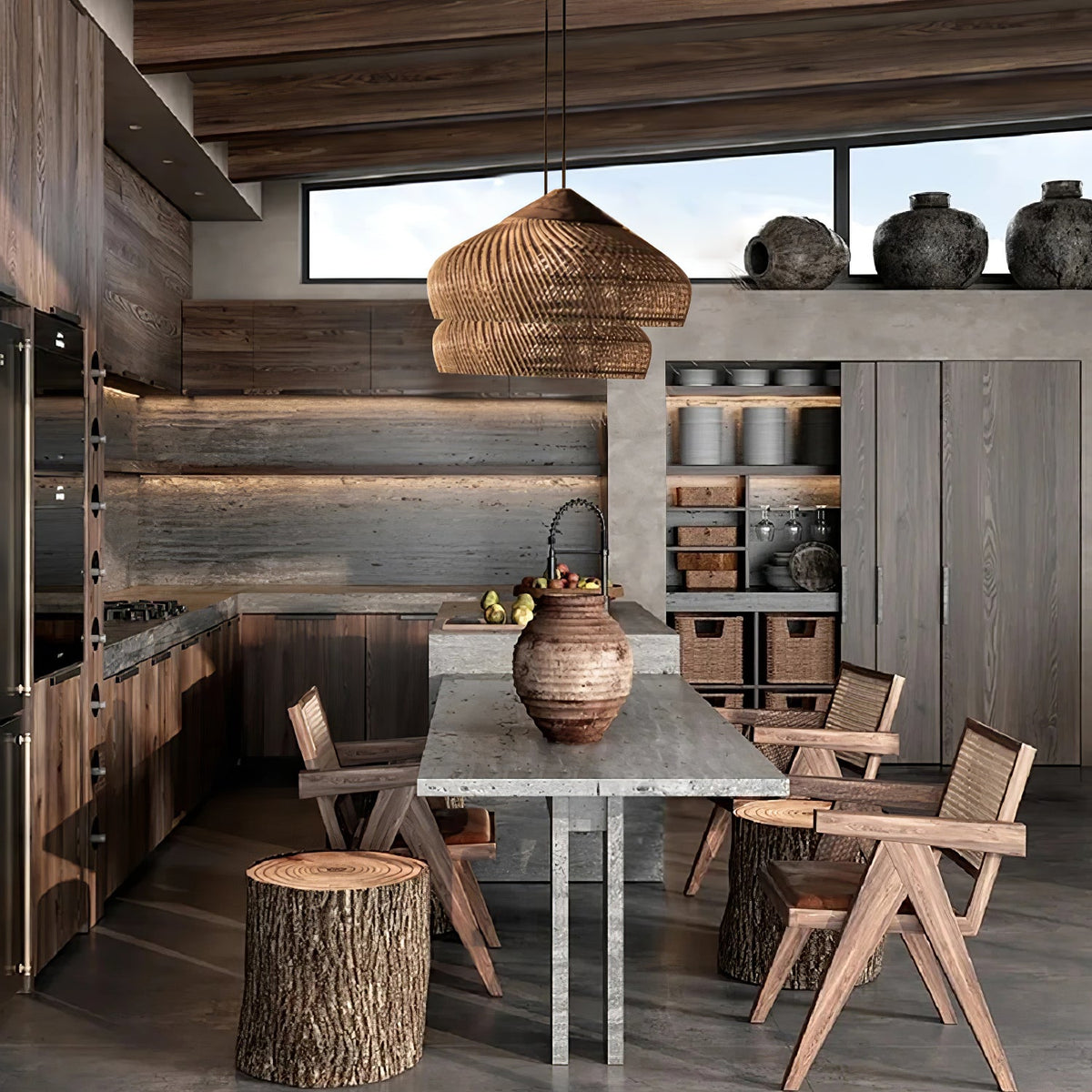 Solavn hanglamp van rotan en hout