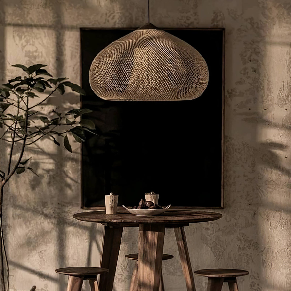 Solavn hanglamp van rotan en hout