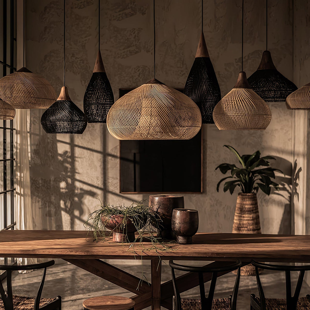 Solavn hanglamp van rotan en hout