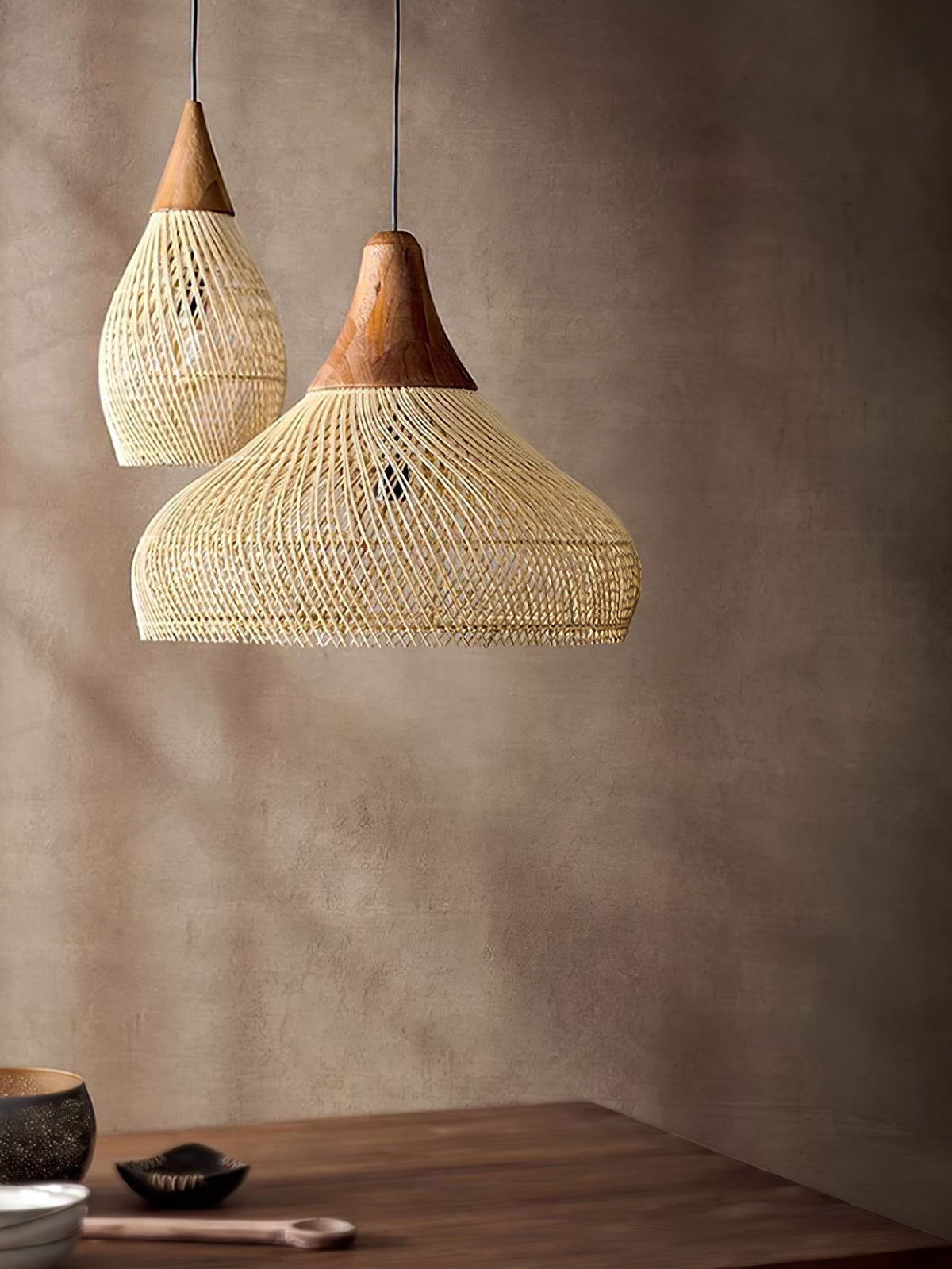 Solavn hanglamp van rotan en hout