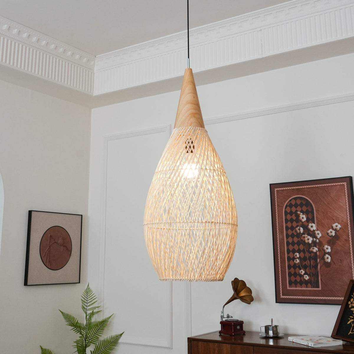 Solavn hanglamp van rotan en hout