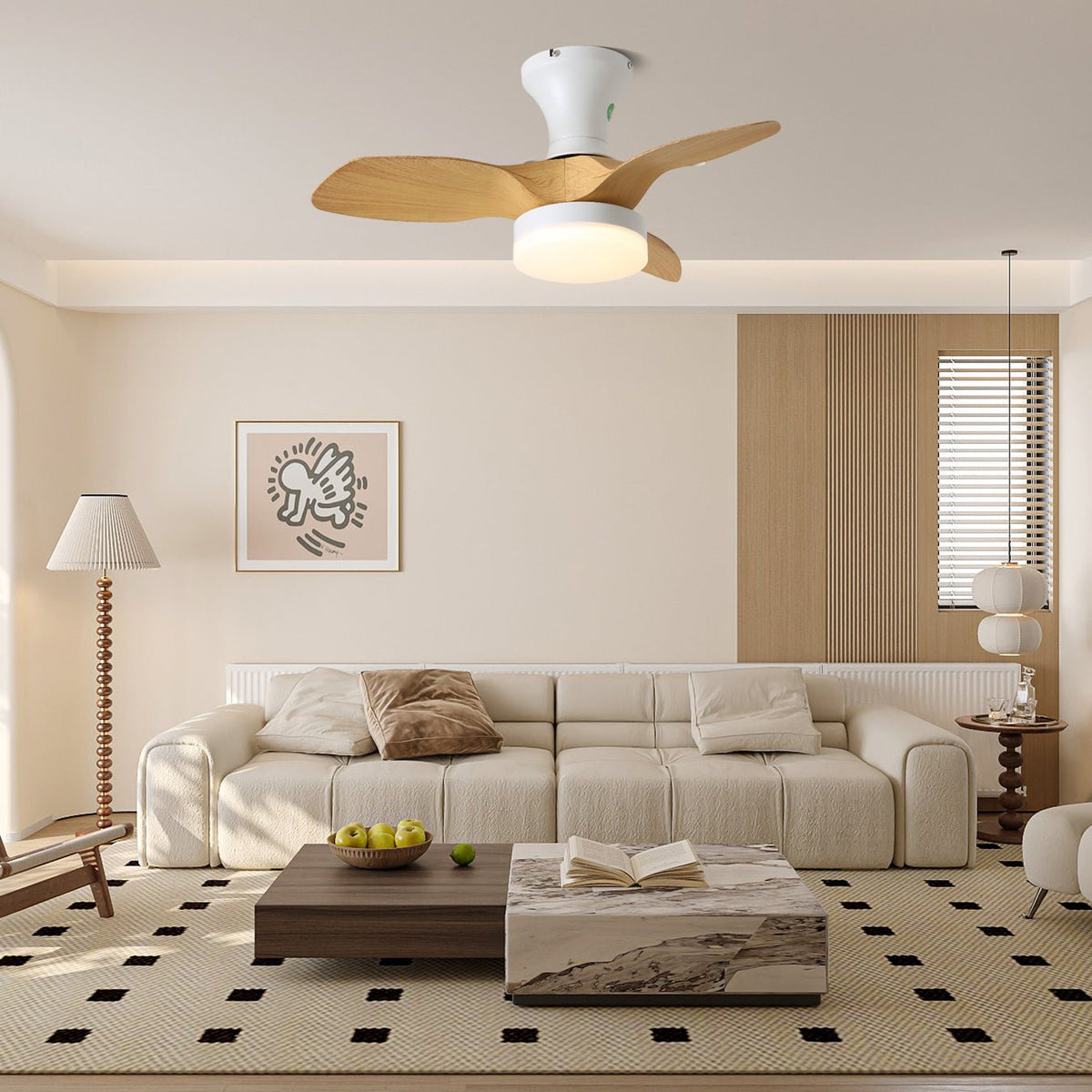 Syliseon Minimalistisch Wit Hout Plafondventilator met lamp