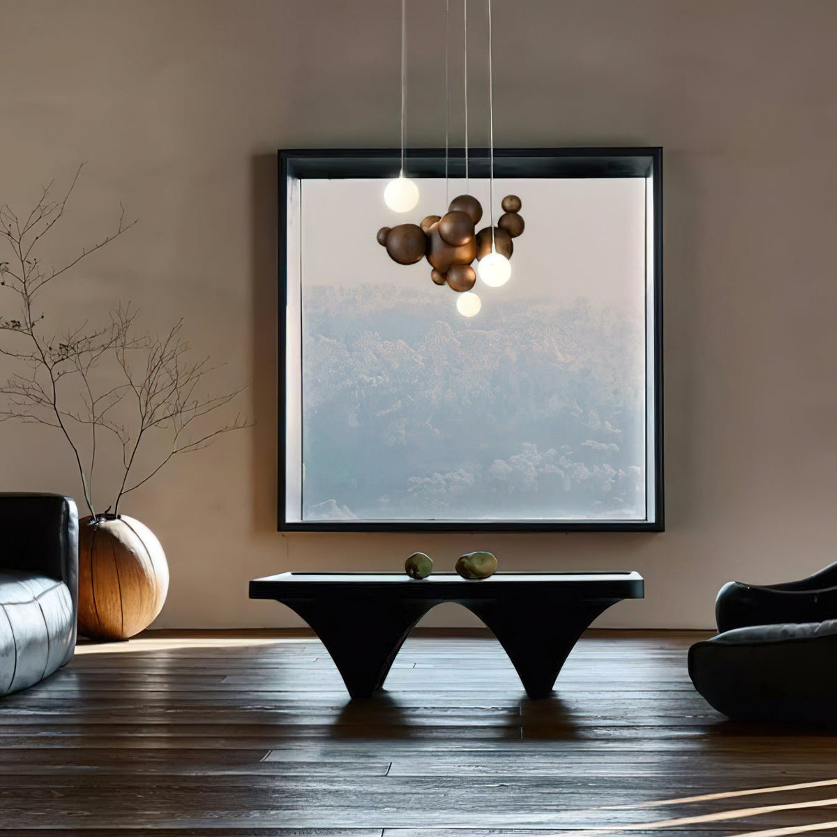 Elveraria Kroonluchter Hout & Acryl Bubbels Cluster