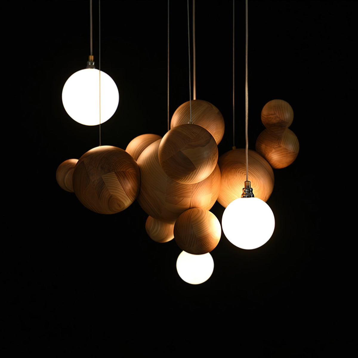 Elveraria Kroonluchter Hout & Acryl Bubbels Cluster