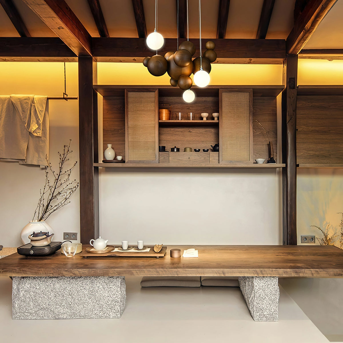 Elveraria Kroonluchter Hout & Acryl Bubbels Cluster