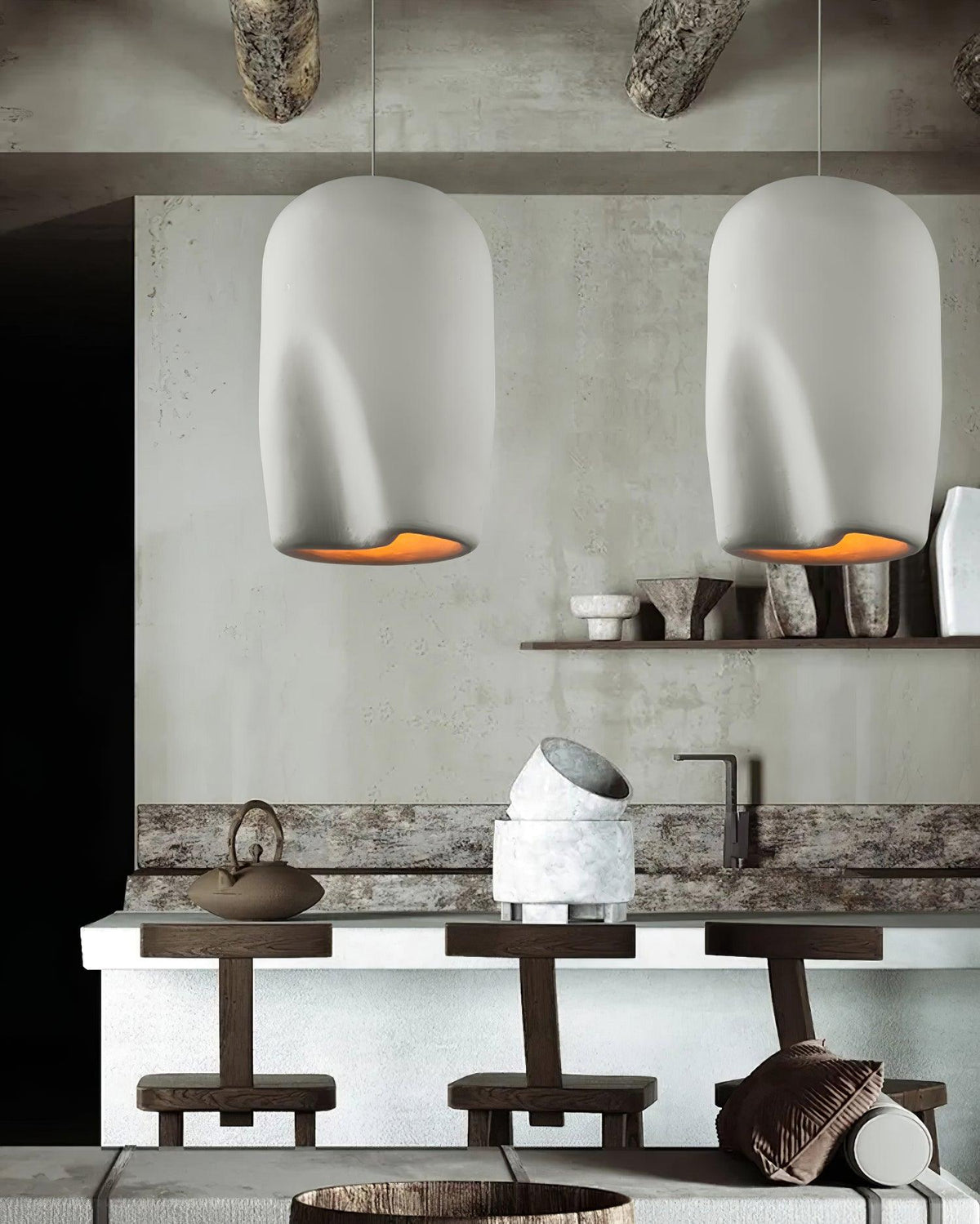 Nuo hanglamp Plaster Ronde Koepel Wabi Sabi