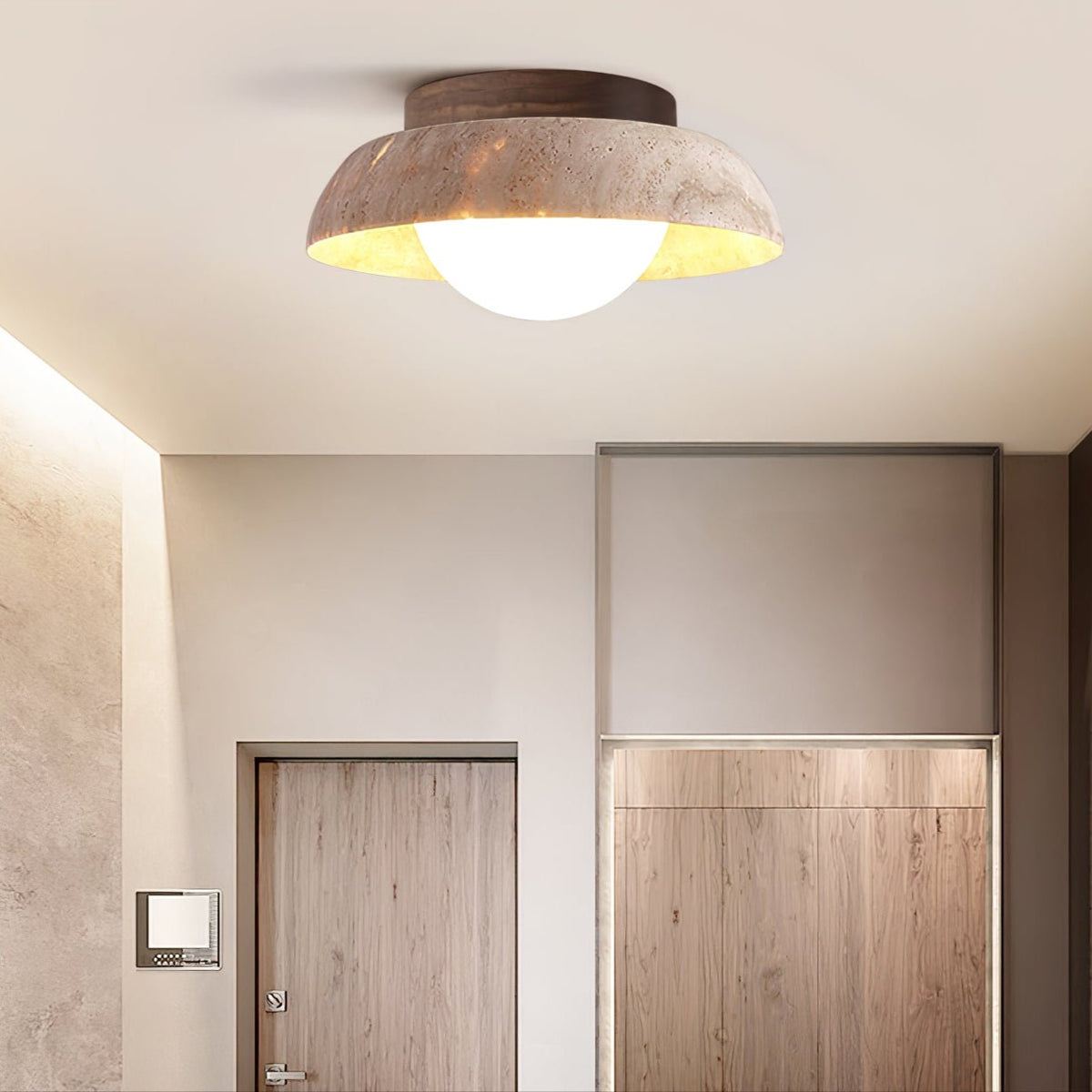 Anya Disc-koepelvormige travertin plafondlamp