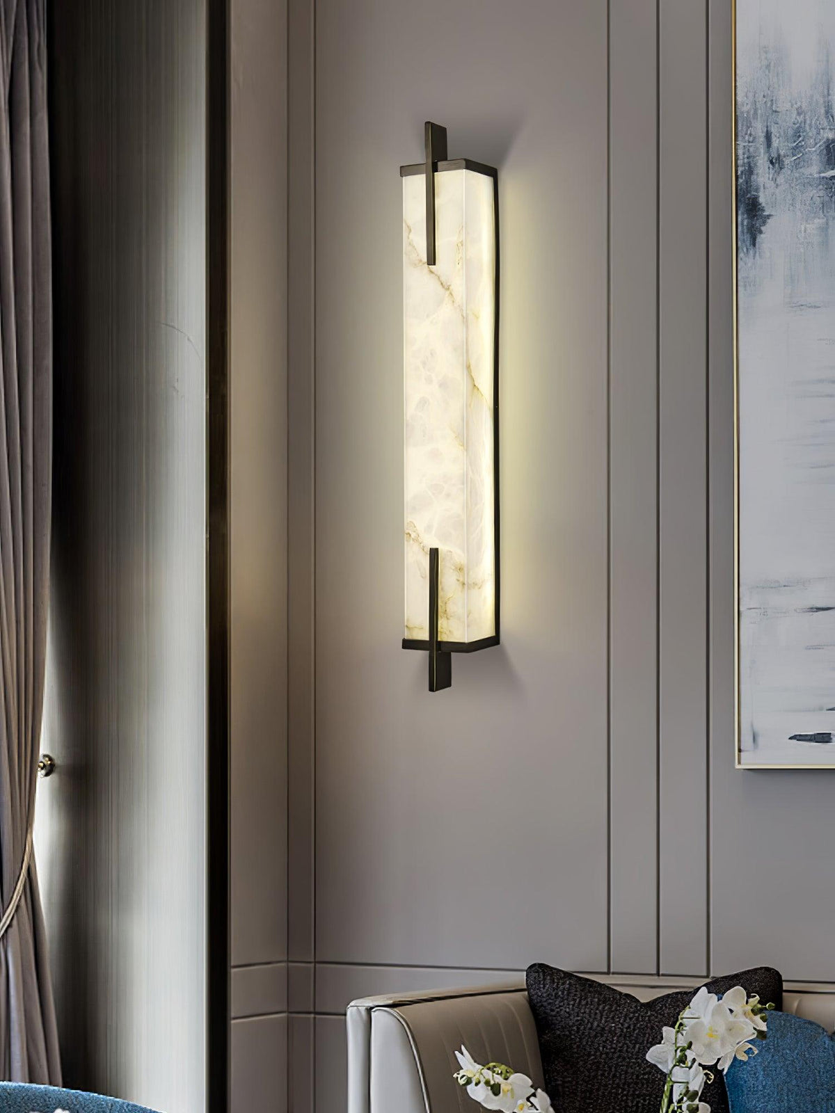 Komino rechthoekige wandlamp in albast