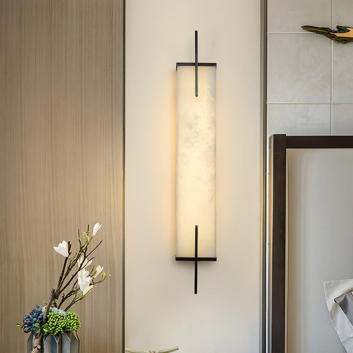 Komino rechthoekige wandlamp in albast