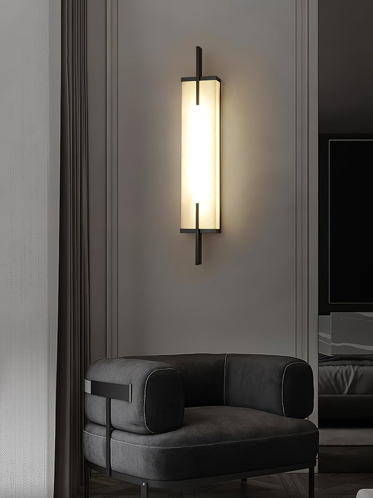 Komino rechthoekige wandlamp in albast