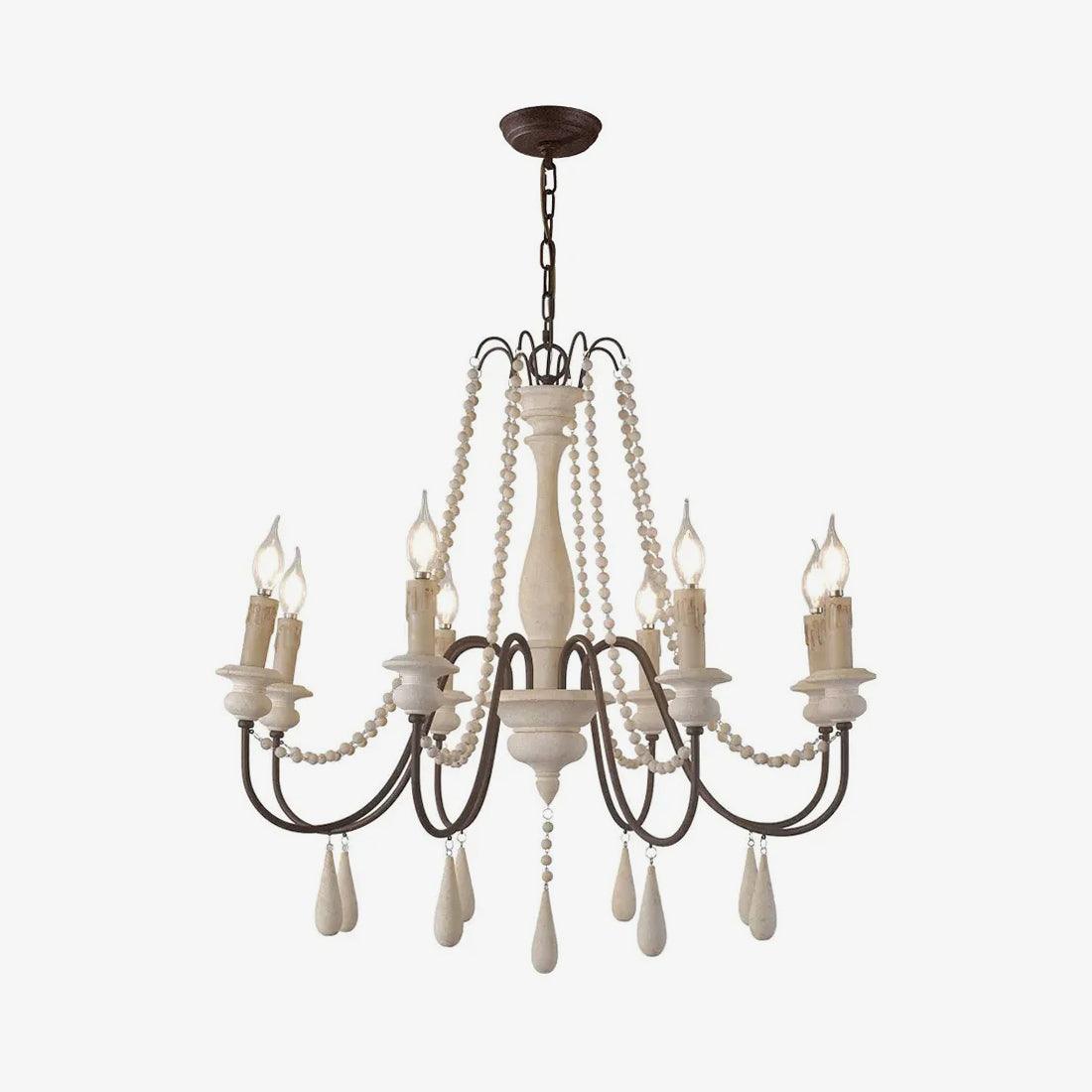 Liorerian Kroonluchter met kaarsvormige lampen, kronkelende armen en houten kralen