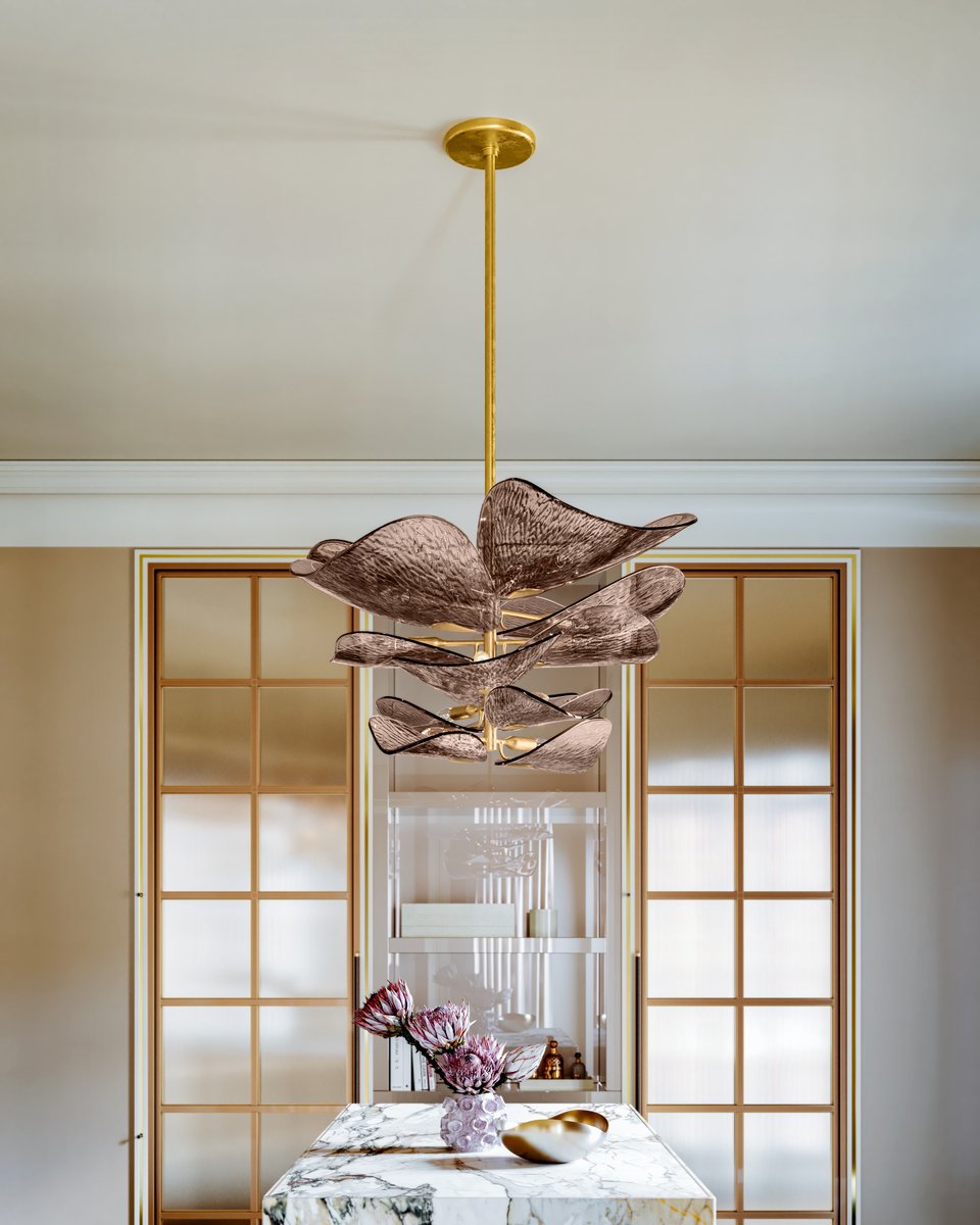 Celaline Kroonluchter Cardiff Piastra Glas Bloemblad Gelaagd brons